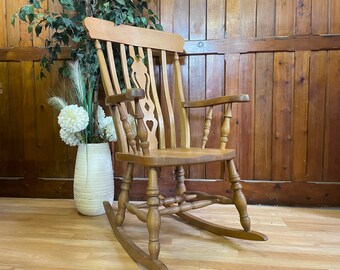 Vintage Pine and Beech Rocking Chair \  wooden armchair Chair \ Fireside Chair