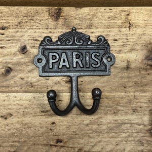 PARIS \ Gancho duplo de ferro fundido \ Ganchos industriais rústicos de estilo antigo \ Pacote com 1 ou 3 \ Gancho francês