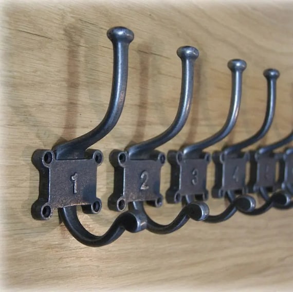 NUMBERED HOOKS Cast Iron Double Coat Hook Antique Style Rustic Industrial  Hooks 