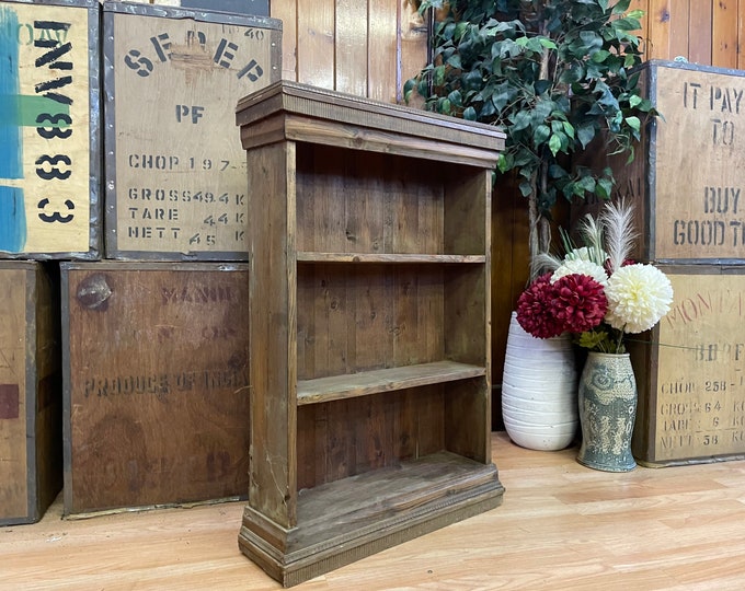 Petite Extremely Rustic Solid Pine Handmade Bookcase \ Slim Book shelves \ Hallway Storage \ B