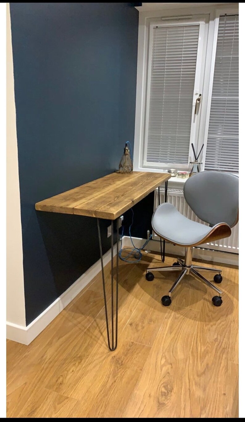 Chunky Rustic Reclaimed Wall Mounted Desk with Hairpin Legs Etsy