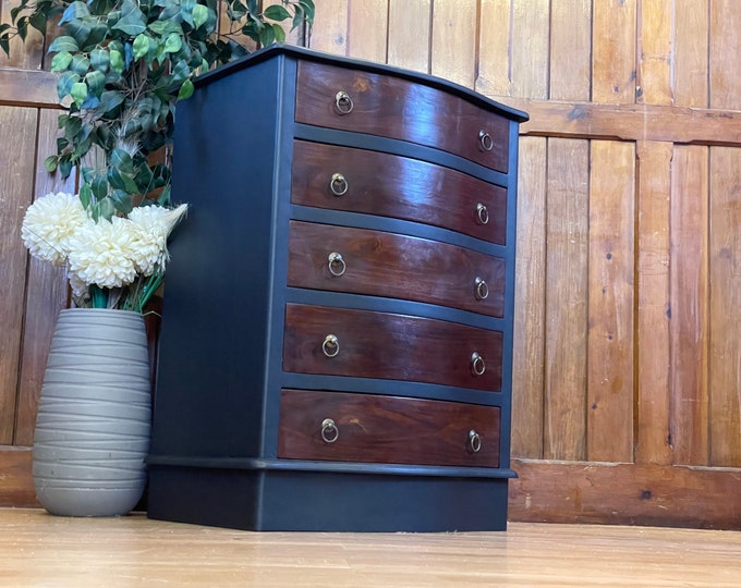 Painted Bow Front Mahogany Chest Of Drawers \ Vintage Black Drawers \ Bedroom