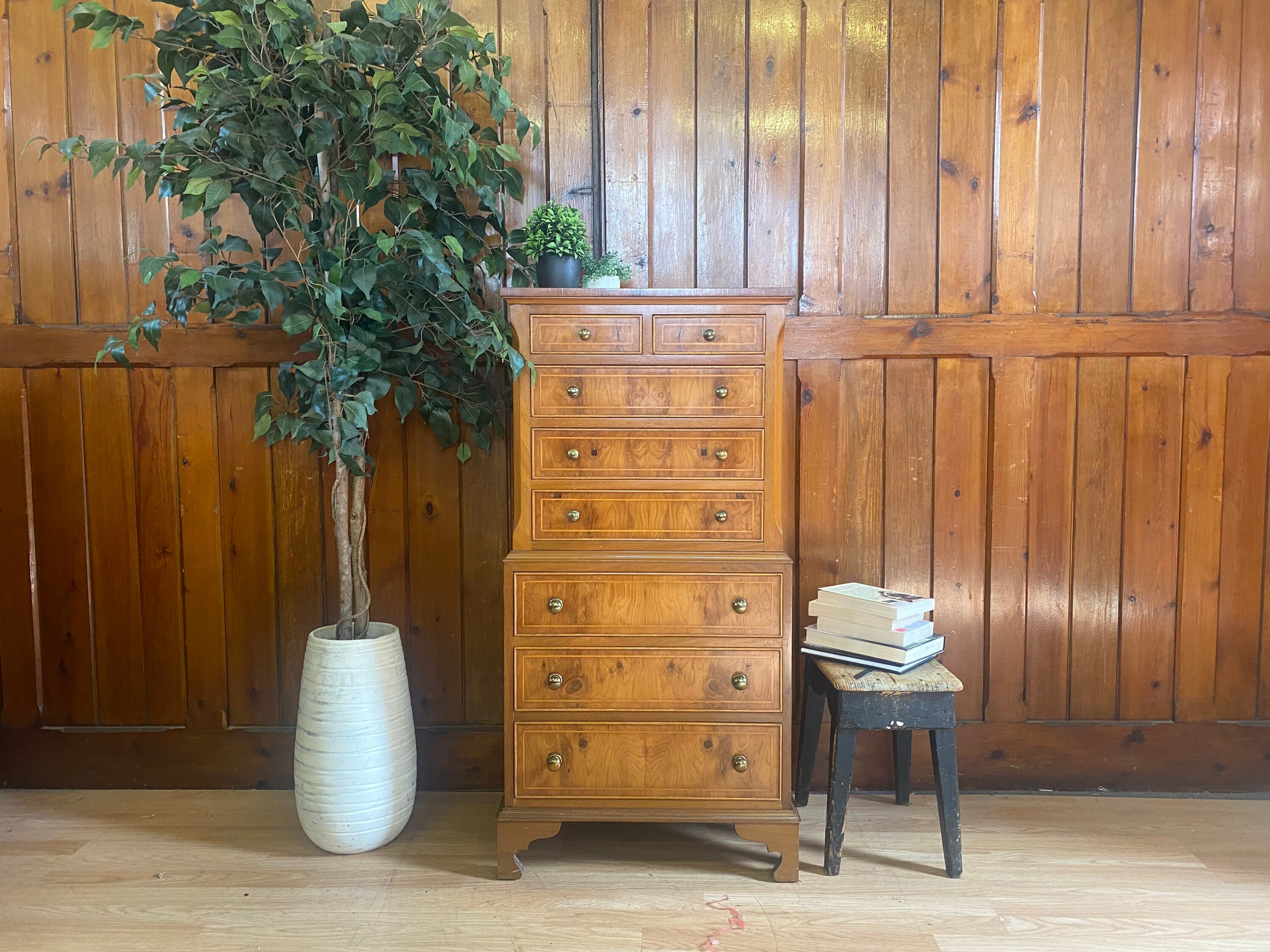 Vintage Yew Reproduction Small Chest on Chest of Drawers Etsy