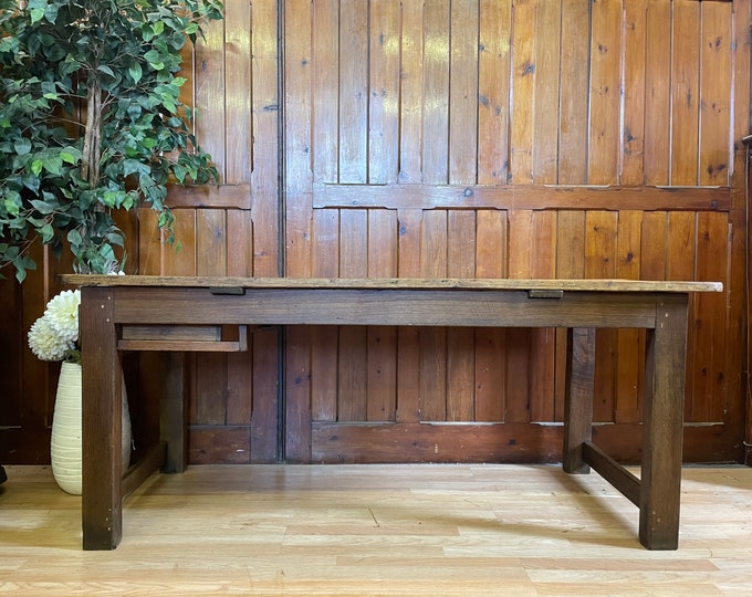 Vintage French Farmhouse Style Prep Table \ Rustic Kitchen Refectory Table \