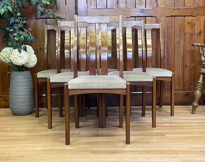 Retro Teak Dining Chairs By Meredew \ Mid Century Set of 6 Kitchen Chairs