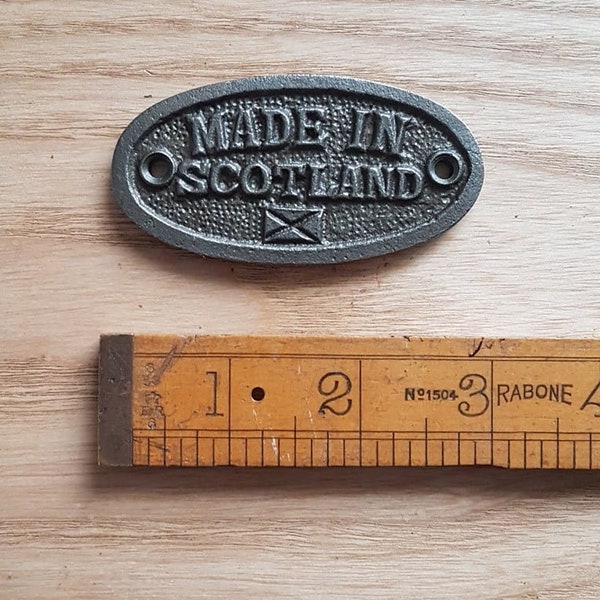 Small MADE IN SCOTLAND Cast Iron Room Door Plaque, Wall Sign, Rustic, Vintage Style, Industrial