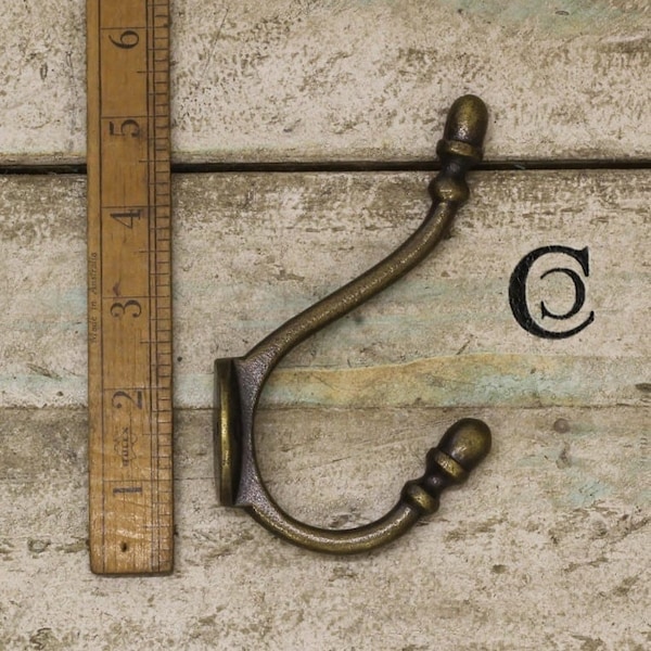 ACORN \ Cast Iron Double Coat Hook \ Antique Style Rustic Industrial Hooks \ Pack of 1 or 5 \ Brass, Black Or Iron