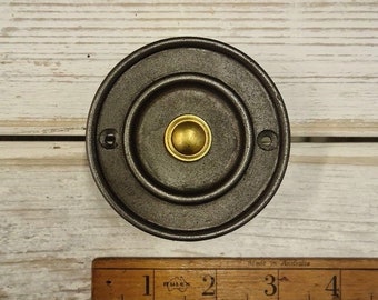 PARAGON \ Antique Style Cast Iron & Solid Brass Door Bell Press \ Rustic Industrial Door Furniture