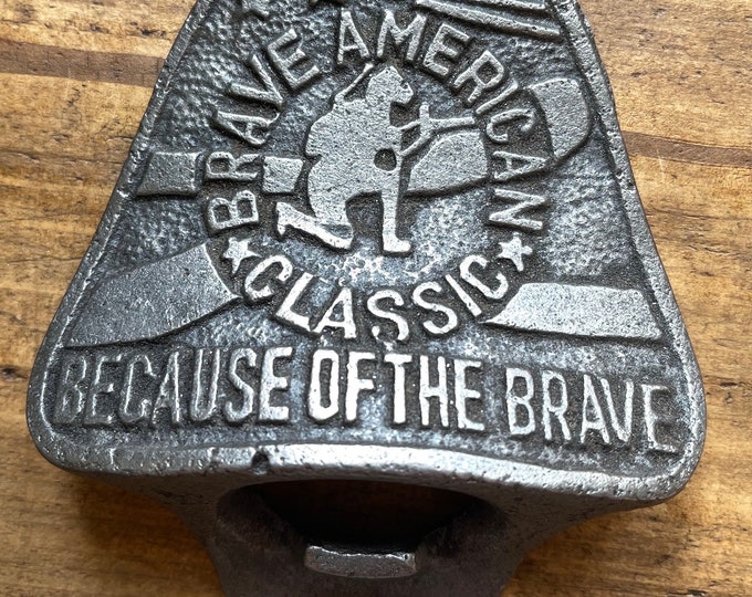 BRAVE AMERICAN \ Cast Iron Wall Mounted Bottle Opener \ Vintage Style Home