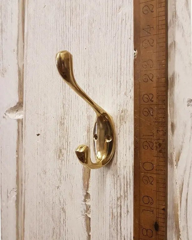 LARGE 5 Plain CAST BRASS Front Mount Coat Hook Double Rack Hat