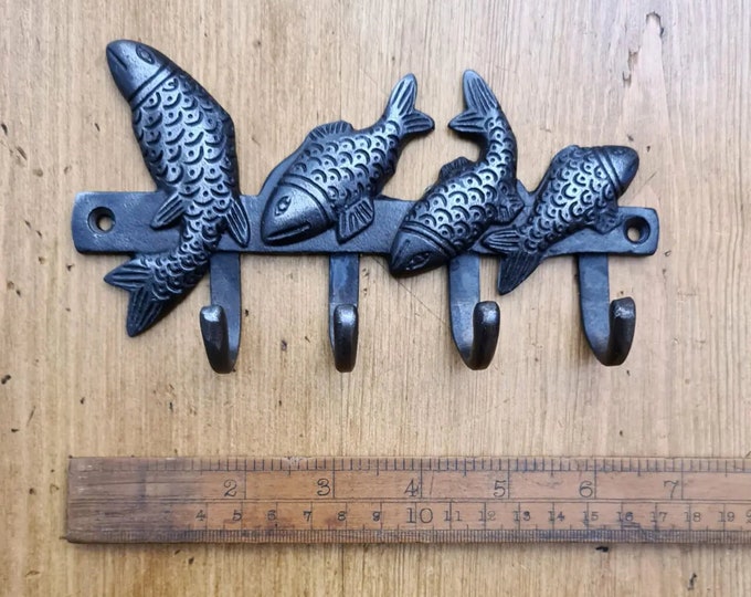 FISH HOOK \ Cast Iron Triple Hook \ Antique Style Rustic Industrial Coat Hooks \