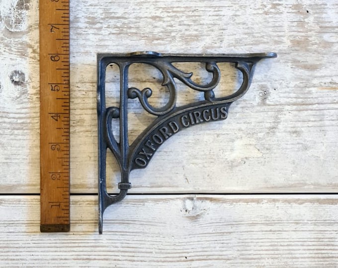 PAIR 6 x 6" OXFORD CIRCUS Cast Iron Shelf Brackets \ Vintage & Antique Style Shelving Supports