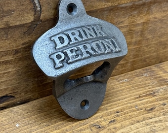 PERONI: Cast Iron Wall Mounted Bottle Opener - Vintage Style Home Bar