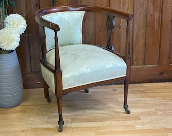 Antique Mahogany Tub Chair \ Edwardian Bedroom Statement Chair \ Upholstered Armchair