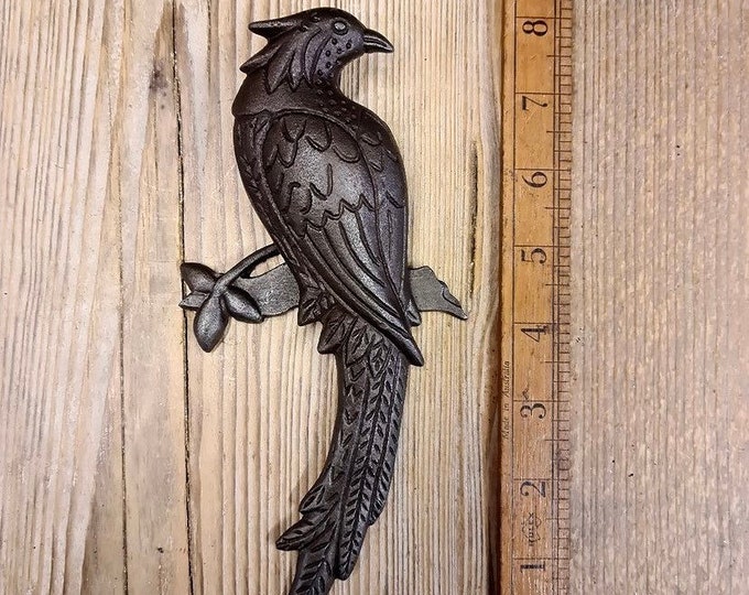 BIRD OF PARADISE \ Antique Style Cast Iron Door Knocker \ Rustic Industrial Door Furniture