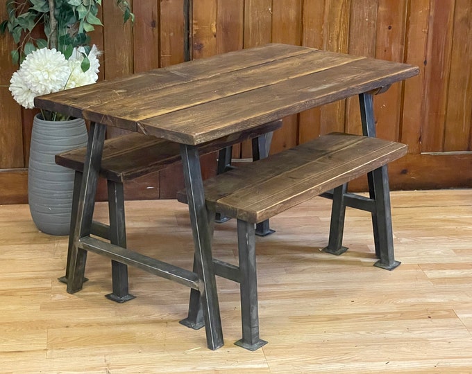 Rustic Dining Table and Benches \ Reclaimed Dining Set \ Farmhouse Kitchen Table