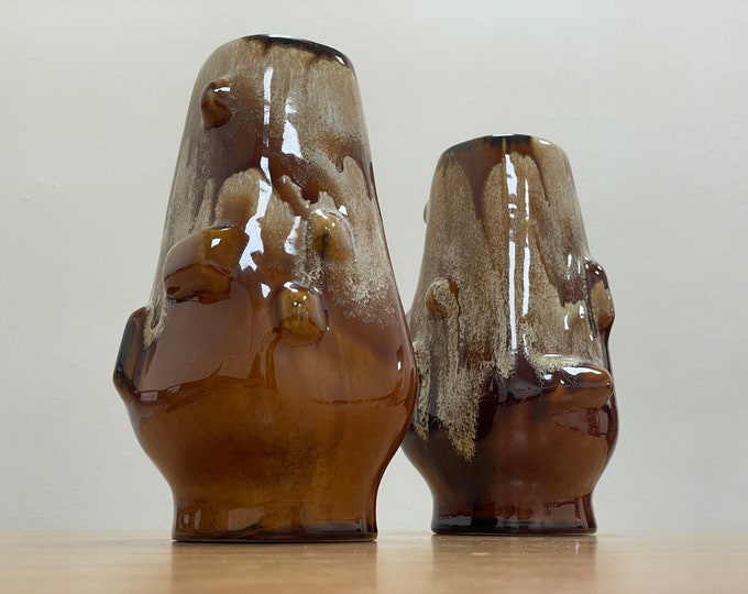 Unusual Pair Drip Glaze West German Style Pottery Vases \ Fat Lava Ombré Vase