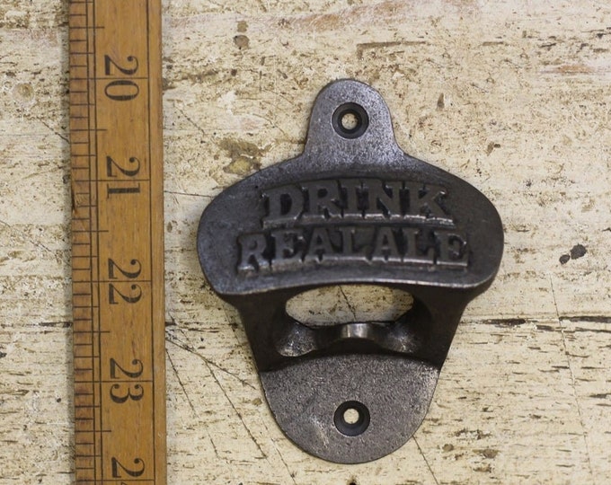 DRINK REAL ALE \ Cast Iron Wall Mounted Bottle Opener \ Vintage Style Home Bar