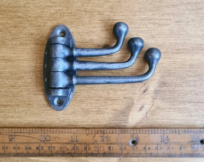 TRIPLE SWIVEL HOOK \ Cast Iron Coat Hook \ Antique Style Rustic Industrial Hooks \ Pack of 1 or 5