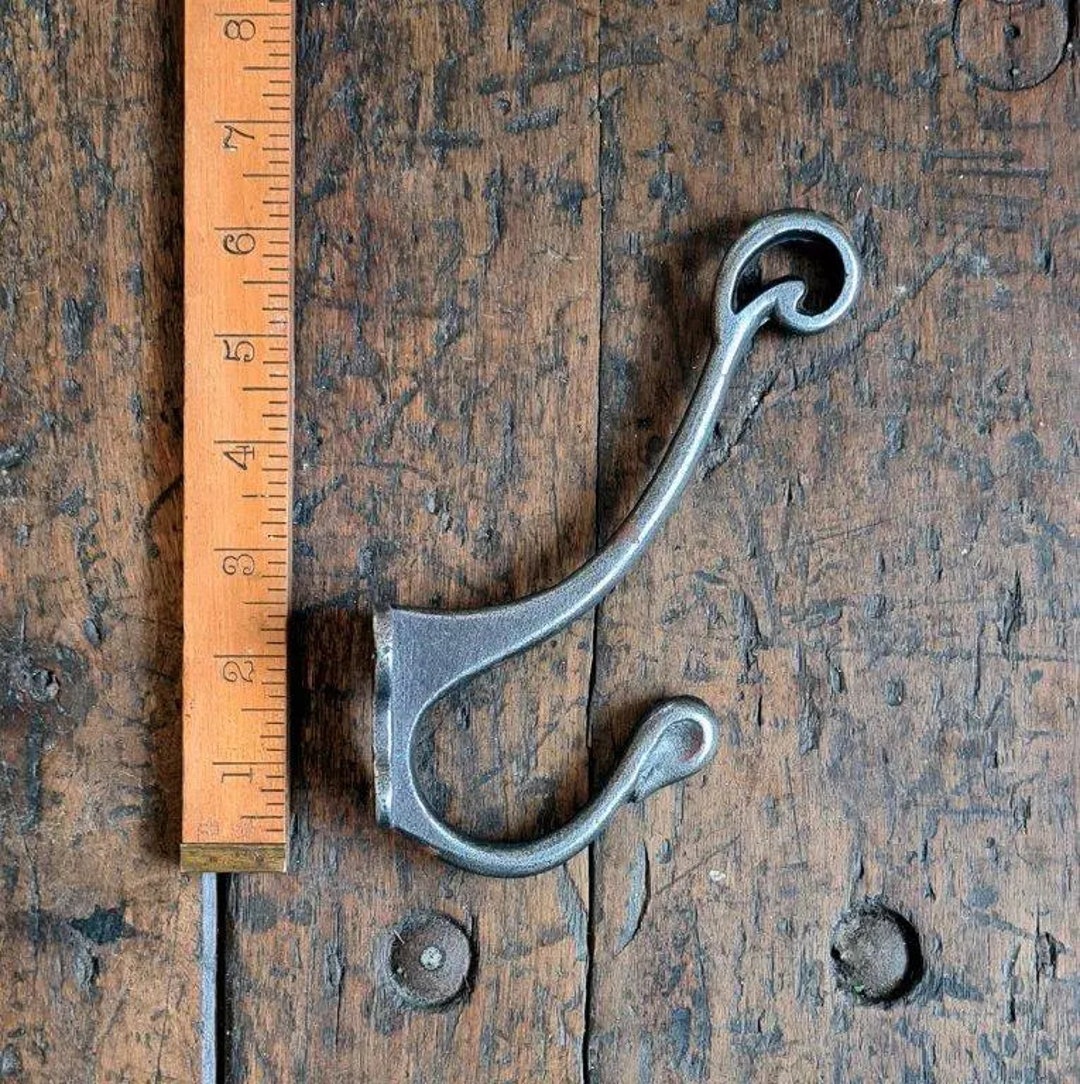 SCALBY Cast Iron Double Coat Hook Antique Style Rustic Industrial Hooks