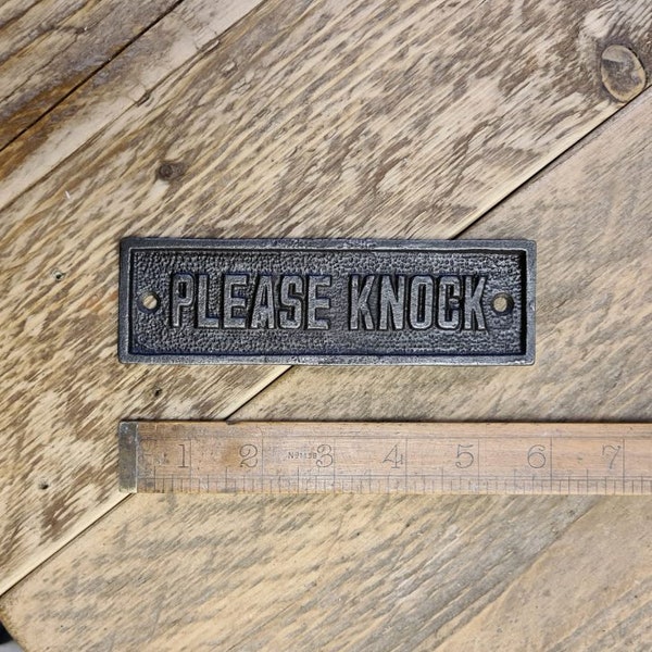 PLEASE KNOCK \ Cast Iron House Sign \ Room Door Plaque Wall Sign \ Vintage Retro Industrial