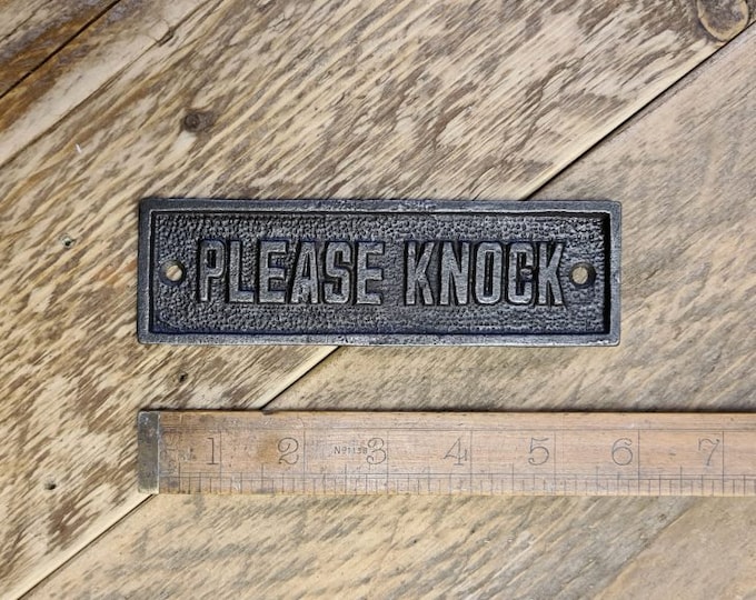 PLEASE KNOCK \ Cast Iron House Sign \ Room Door Plaque Wall Sign \ Vintage Retro Industrial