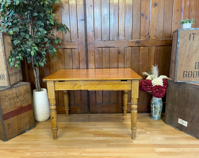 Antique Rustic Pine Farmhouse Table with Drawer \ Cottage \ Country Kitchen Style \