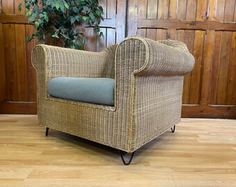 Vintage Wicker Club Chair \ Boho Armchair \ Retro Lounge Chair \ B