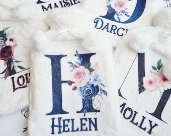 Personalised Floral Letter Hot Water Bottle, Christmas Gift Idea for Her, Stocking Filler, Christmas Eve Box Idea, Gift Idea for Mum, Nan