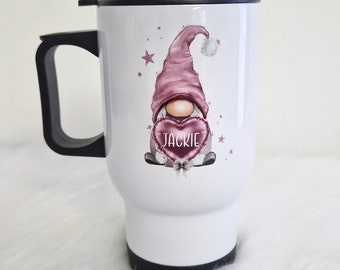 Personalised Gonk Travel Mug, Pink or Blue Gonk, Stocking Filler, Perfect Gift Idea for Her and Him, Mum, Nan, Dad, Grandad