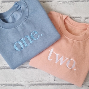 Personalised Birthday Sweatshirt, Embroidered Birthday Top, One Two Three Four Five, Girls Boys First Second Birthday Top