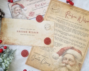 Personalised Santa Letter, Real Wax Stamp, Vintage Authentic Looking Letter - Custom Wording Available, Official Letter from The North Pole