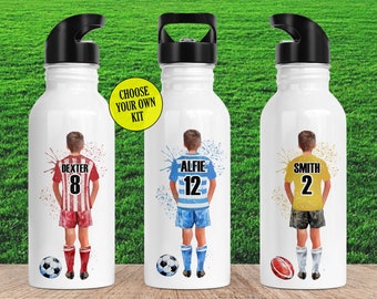 Personalised Football Water Bottle, Children's Custom Sports Drink Bottle, Gift for Him, Back to School, Football Gift Idea