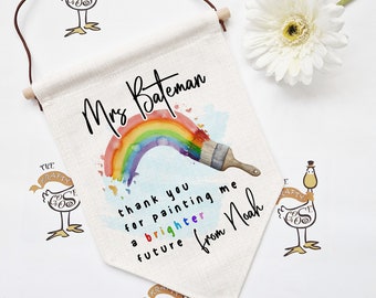 Teacher Classroom Sign, Personalised Teacher Appreciation Gift Idea, Hanging Pennant Flag, Rainbow Classroom Decor, Thank You End of Term