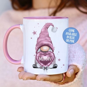 Personalised Gonk Mug, Pink or Blue Gonk, Stocking Filler, Perfect Gift Idea for Her and Him, Mum, Nan, Dad, Grandad