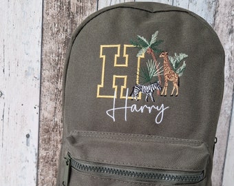 Safari Animals Backpack, Personalised Embroidered Bag, Back to School, Nursery Safari Bag