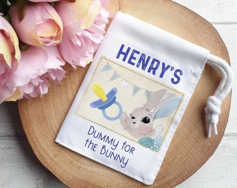 Personalised Dummy for Easter Bunny Bag | Blue Pink or Rainbow Bunny | Drawstring Pouch | Dummy Fairy | Easter Bunny Rabbit Idea