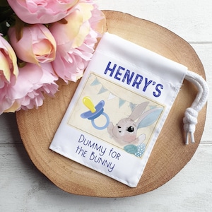 Personalised Dummy for Easter Bunny Bag | Blue Pink or Rainbow Bunny | Drawstring Pouch | Dummy Fairy | Easter Bunny Rabbit Idea