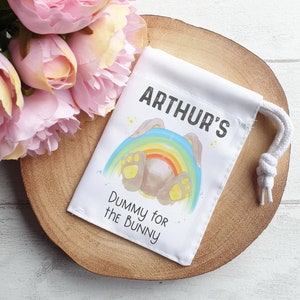 Personalised Dummy for Easter Bunny Bag | Blue Pink or Rainbow Bunny | Drawstring Pouch | Dummy Fairy | Easter Bunny Rabbit Idea