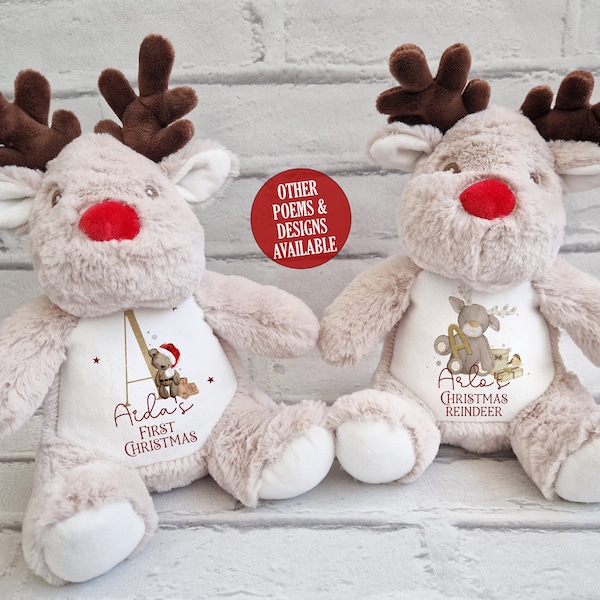 Christmas Reindeer Soft Toy, Personalised Poem, First Christmas Gift, Christmas Eve Box, Stocking Filler, Baby's 1st Christmas, Xmas Present