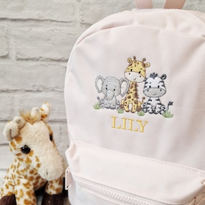Sac à dos animaux de safari, sac brodé personnalisé, rentrée des classes, sac safari pour chambre d'enfant