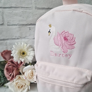 Sac à dos Swan Princess pour filles, sac brodé personnalisé, retour à l'école, sac de chambre d'enfant
