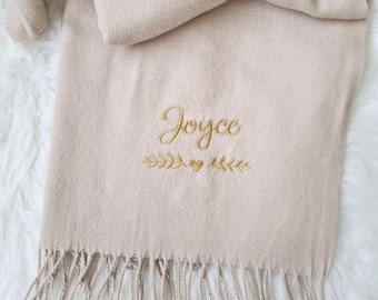 Personalised Scarf, Luxury Embroidered Soft Touch with Tassel Trim, Stocking Filler, Gifts for Her, Christmas Gift Idea for Mum Nan Daughter