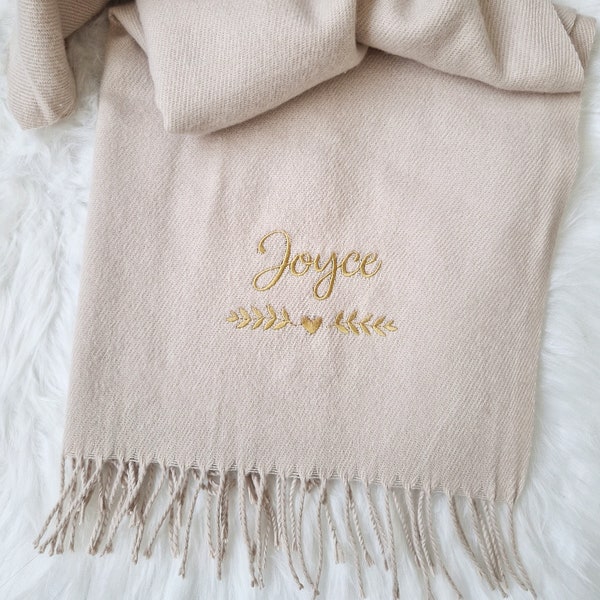 Personalised Scarf, Luxury Embroidered Soft Touch with Tassel Trim, Stocking Filler, Gifts for Her, Christmas Gift Idea for Mum Nan Daughter