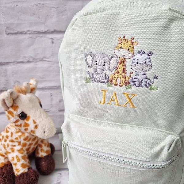 Safari Animals Backpack, Personalised Embroidered Bag, Back to School, Nursery Safari Bag