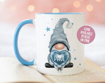 Personalised Gonk Mug, Pink or Blue Gonk, Stocking Filler, Perfect Gift Idea for Her and Him, Mum, Nan, Dad, Grandad
