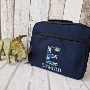 Sac à lunch initial de dinosaure, sac brodé personnalisé, retour à l&#39;école, sac de licorne de pépinière