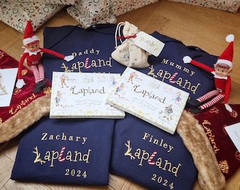 Personalised Lapland Hoodie 2026, Matching Family, Embroidered Lapland Adventure, Children and Adult Hoodies, Red Navy Gold