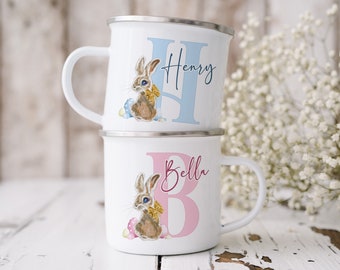 Personalised Easter Mug, Vintage Rabbit Initial, Easter Bunny Gift, Kids Easter Gift, Unbreakable Mug, Sippy Cup, Travel Mug, Water Bottle