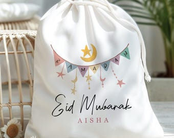 Personalised Eid Gift Bags, Large Personalised Eid Sack, Eid Gift Bag, Eid Mubarak, Children Eid Gift, Kids Eid Gift, Ramadan, Blue or Pink